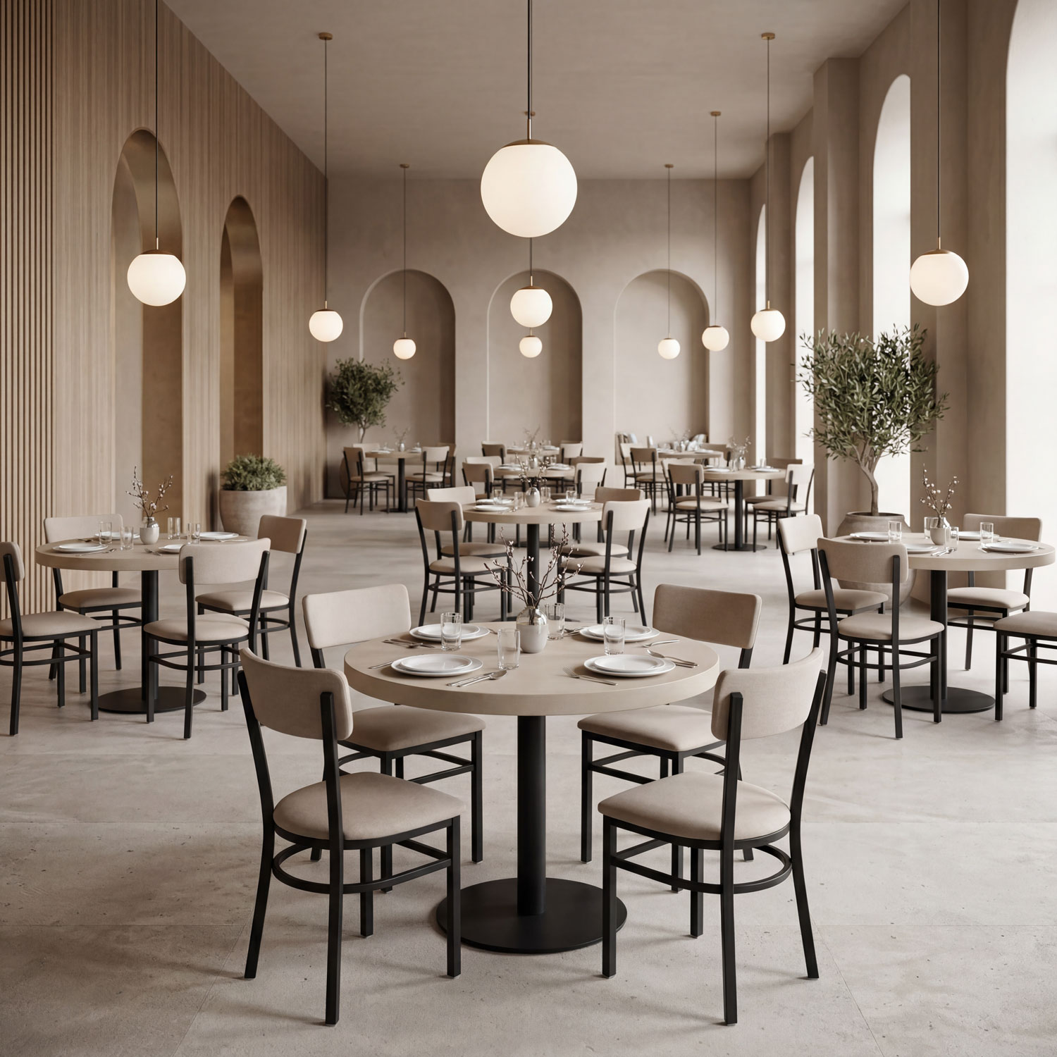Indoor upscale restaurant with Bristol chairs, Midtown tops, and Elite bases.